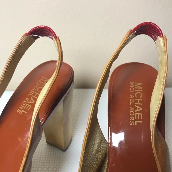 MICHAEL KORS women's platform sandals red/tan Open toe chunky size 6 M - Picture 3 of 14